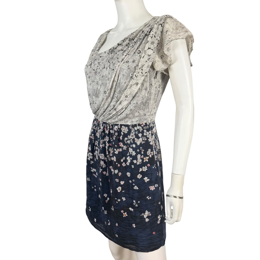 MM Couture Miss Me 100% Silk Floral Mini Dress Draped Surplice Coquette S - Picture 4 of 12